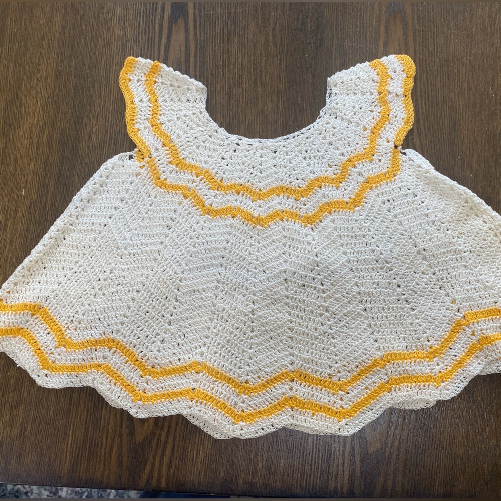 2 for $12 💖 Vintage Handmade Crochet Chevron Baby Dress 0-6 Months